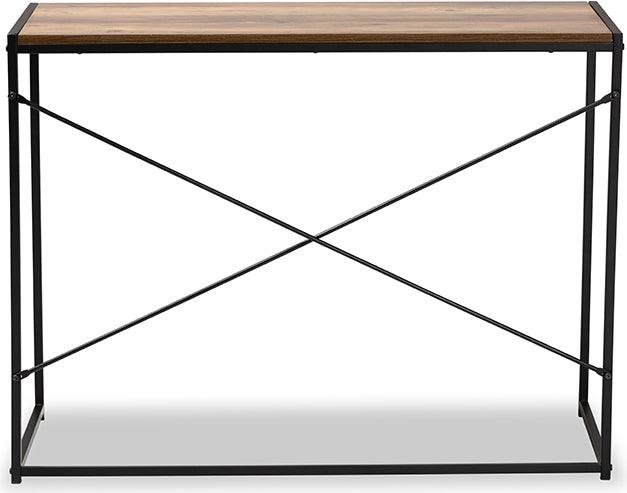 Wholesale Interiors Desks - Pauric Modern Industrial Walnut Brown Finished Wood and Black Metal Desk
