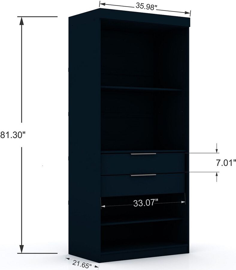Manhattan Comfort Cabinets & Wardrobes - Mulberry 2.0 Semi Open 2 Sectional Corner Closet - Set of 2 in Tatiana Midnight Blue