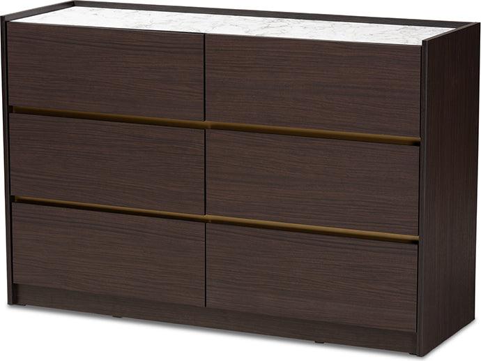 Wholesale Interiors Dressers - Walker 48" Dresser Dark Brown & Marble & Gold