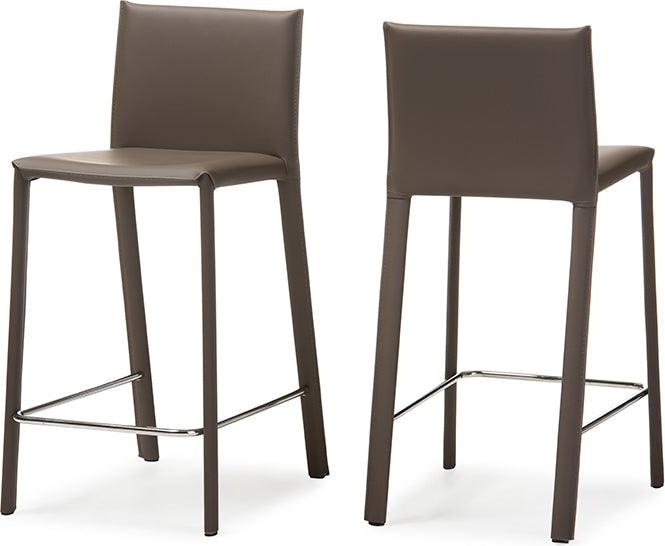 Wholesale Interiors Barstools - Crawford Modern And Contemporary Taupe Leather Upholstered Counter Height Stool (Set Of 2)