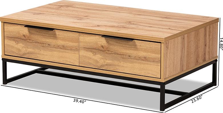 Wholesale Interiors Coffee Tables - Franklin Oak Brown Finished Wood and Black Finished Metal 2-Drawer Coffee Table