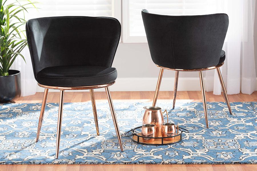 Wholesale Interiors Dining Chairs - Farah Glamour Dining Chair Black & Rose Gold (Set of 2)