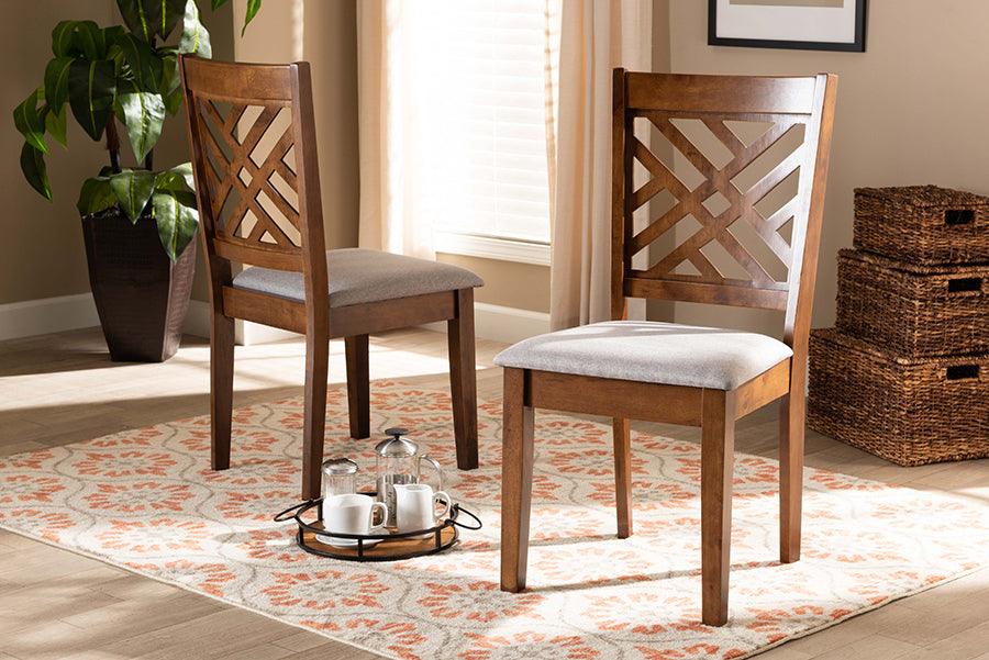 Wholesale Interiors Dining Chairs - Caron Contemporary Grey Fabric and Brown Finished Wood 2-Piece Dining Chair Set