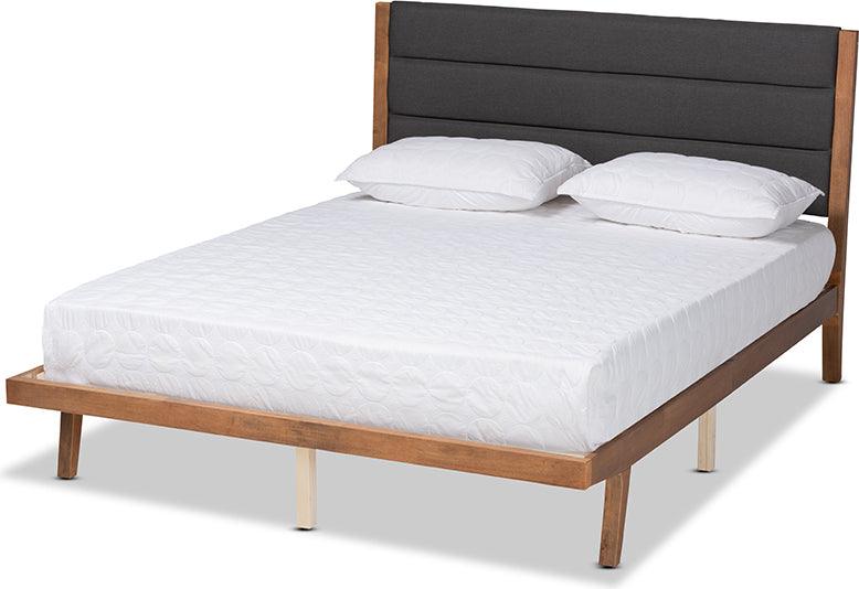 Wholesale Interiors Beds - Jarlan Modern Charcoal Fabric and Brown Wood Queen Size Platform Bed