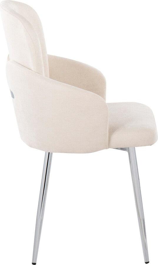 Lumisource Dining Chairs - Dahlia Contemporary Dining Chair In Chrome Metal & Cream Fabric With Chrome Accent (Set of 2)