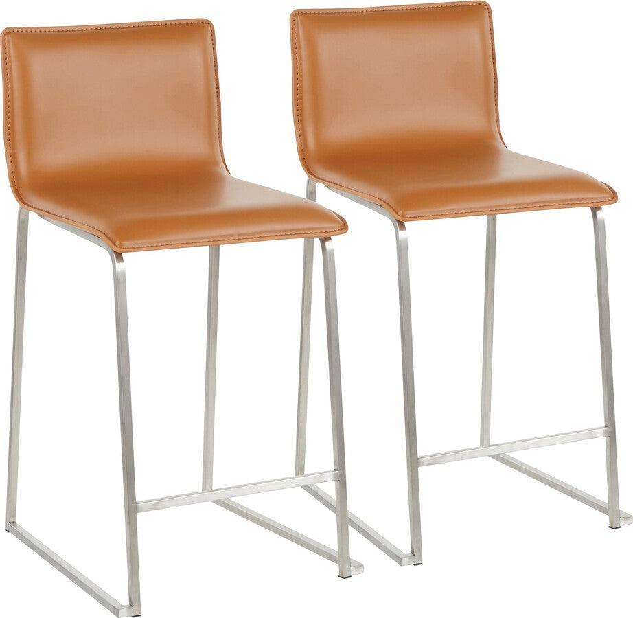 Lumisource Barstools - Mara 26" Contemporary Counter Stool in Brushed Stainless Steel, and Camel Faux Leather - Set of 2