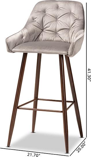 Wholesale Interiors Barstools - Catherine Modern and Grey Velvet Fabric Upholstered and Walnut Finished 4-Piece Bar Stool Set