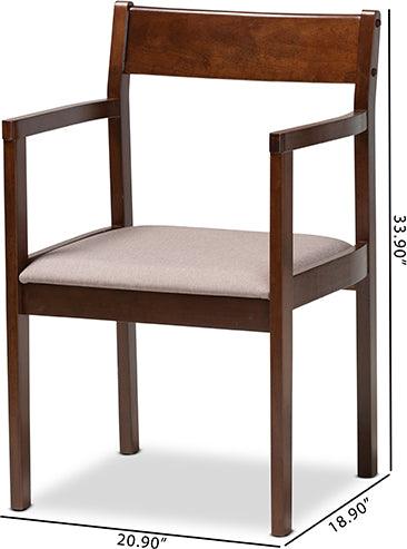 Wholesale Interiors Dining Chairs - Helene Mid-Century Warm Grey Fabric and Dark Brown Finished Wood 2-Piece Dining Chair Set