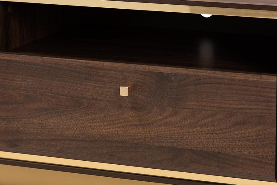 Wholesale Interiors TV & Media Units - Cormac Mid-Century Modern Transitional Brown Wood and Gold Metal 2-Door TV Stand