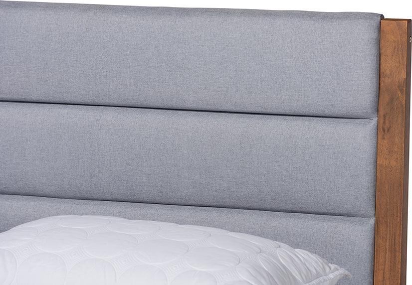 Wholesale Interiors Beds - Jarlan Modern and Contemporary Grey Fabric and Brown Wood King Size Platform Bed