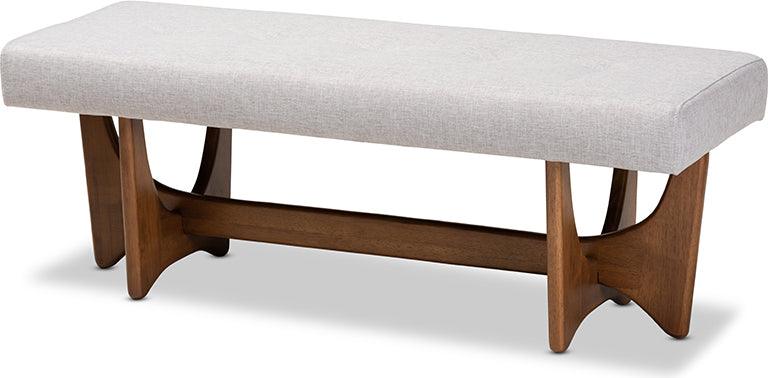 Wholesale Interiors Benches - Theo Mid-Century Modern Greyish Beige Fabric Upholstered Walnut Finished Bench