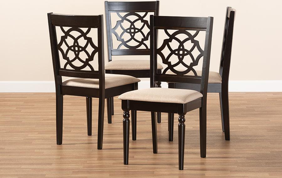 Wholesale Interiors Dining Chairs - Renaud Sand Fabric Upholstered Espresso Brown Finished Wood Dining Chair Set Of 4