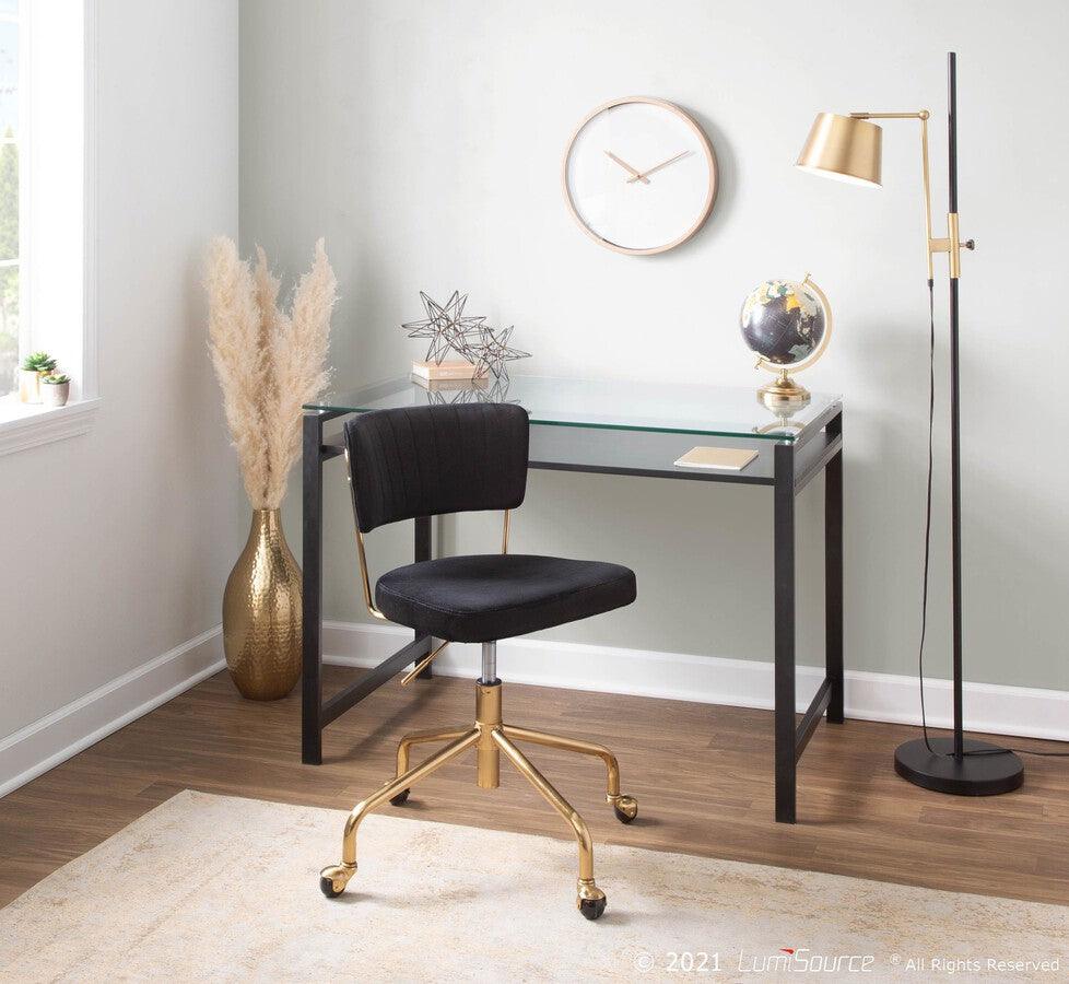 Lumisource Task Chairs - Tania Contemporary Task Chair in Gold Metal & Black Velvet