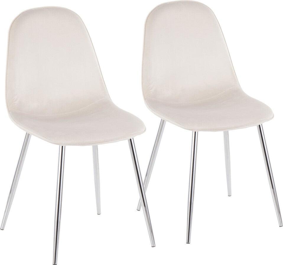 Lumisource Dining Chairs - Pebble Contemporary Chair in Chrome and Cream Velvet - Set of 2