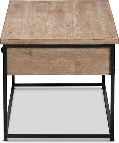 Wholesale Interiors Coffee Tables - Roderick Weathered Oak Finished Wood and Black Metal 2-Drawer Coffee Table
