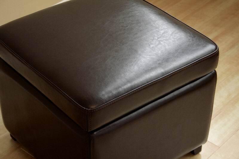 Wholesale Interiors Ottomans & Stools - Dark Brown Faux Leather Small Storage Cube Ottoman