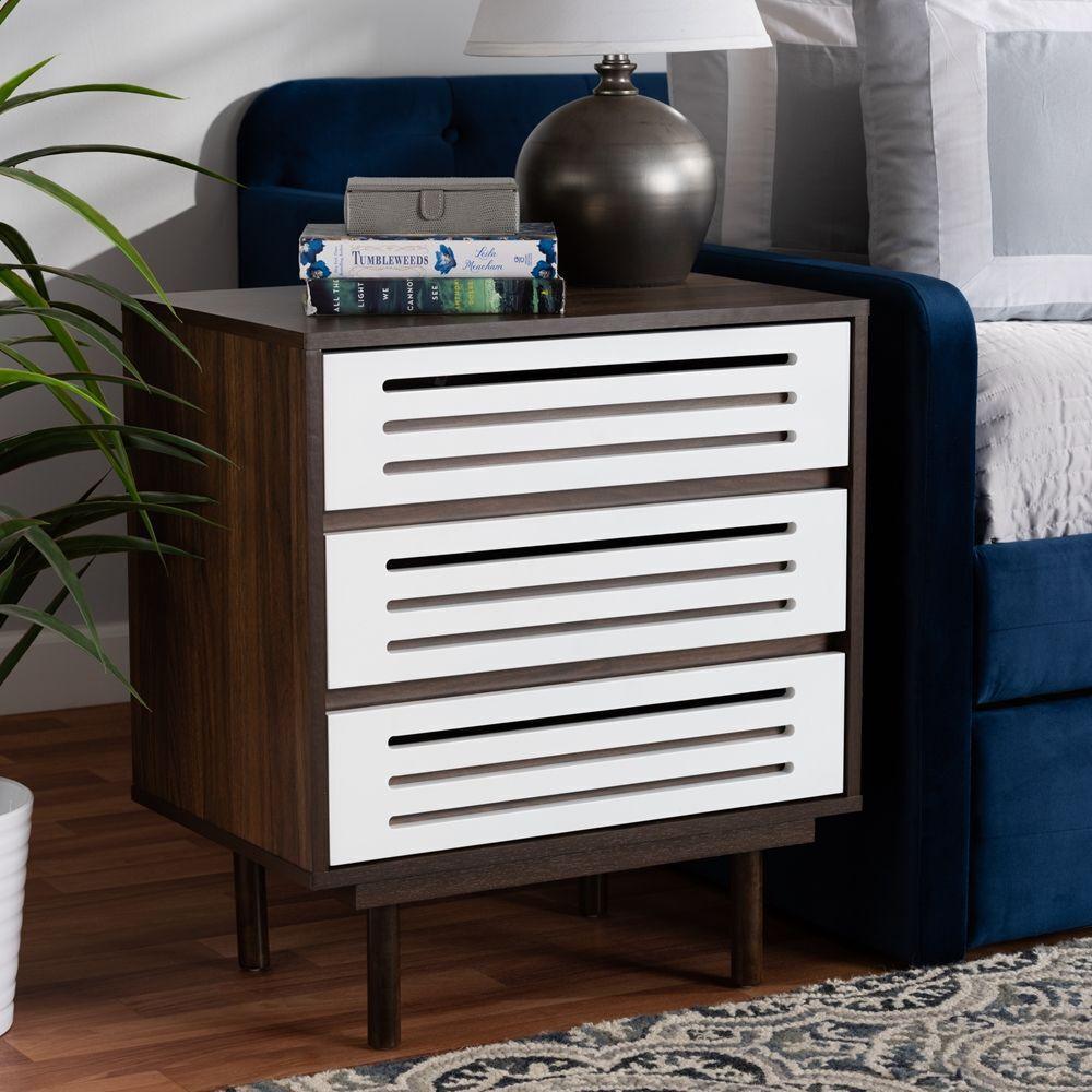 Wholesale Interiors Nightstands & Side Tables - Meike Nightstand Walnut & White
