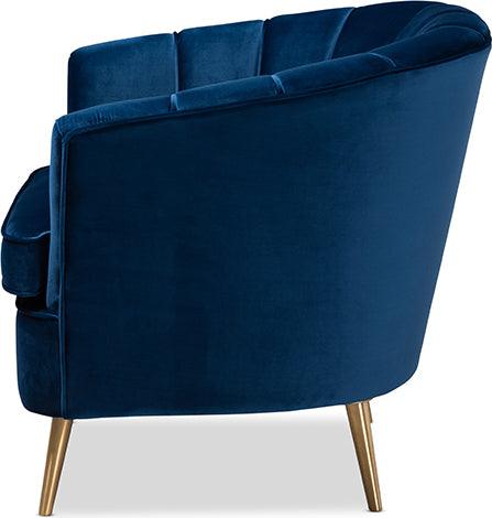Wholesale Interiors Accent Chairs - Emeline Glam and Luxe Blue Velvet Brushed Gold Accent Chair