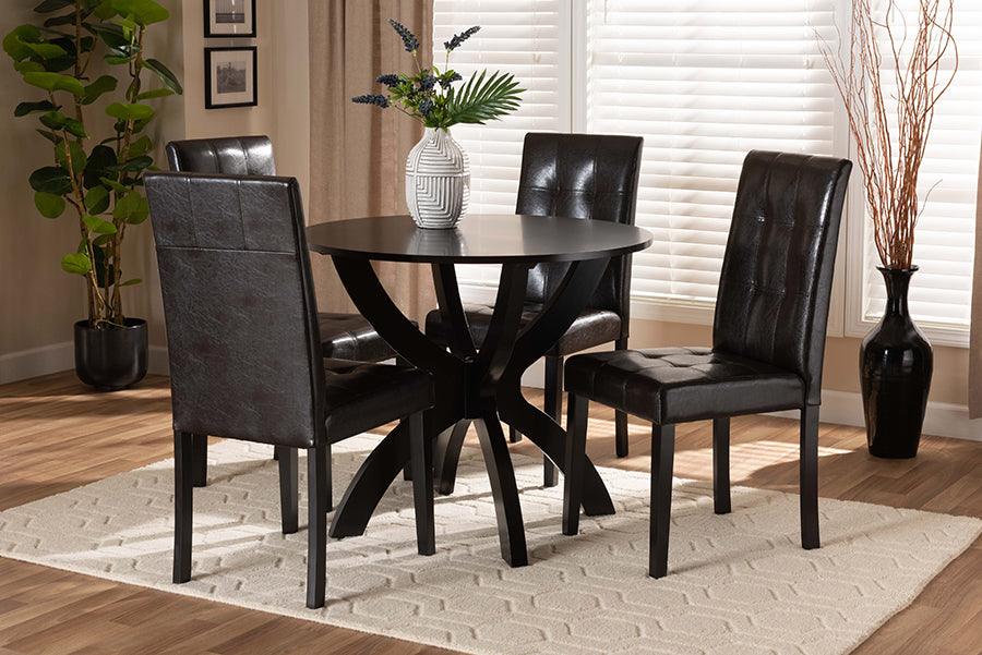 Wholesale Interiors Dining Sets - Elira Dark Brown Faux Leather Upholstered and Dark Brown Finished Wood 5-Piece Dining Set