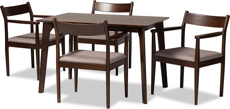 Wholesale Interiors Dining Sets - Coretta Mid-Century Modern Warm Grey Fabric and Dark Brown Finished Wood 5-Piece Dining Set