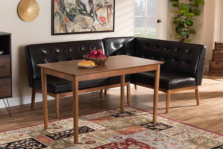 Wholesale Interiors Dining Sets - Arvid Mid-Century Modern Brown Faux Leather 3-Piece Wood Dining Nook Set