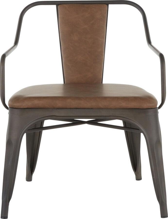 Lumisource Dining Chairs - Oregon Industrial Accent Chair in Antique Metal and Espresso Faux Leather - Set of 2