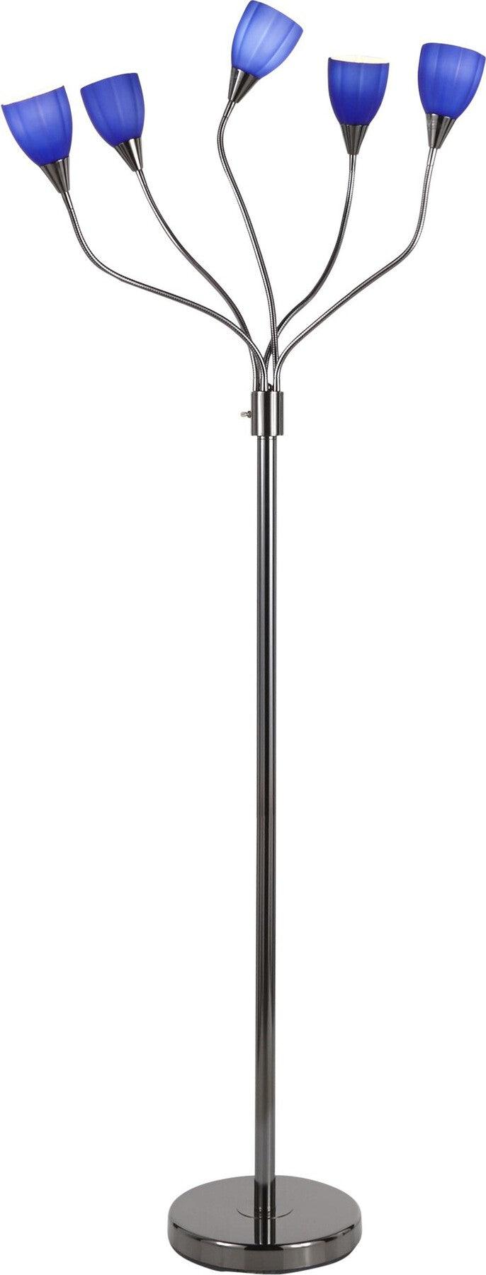 Lumisource Floor Lamps - Medusa Floor Lamp Black Chrome & Blue Glass