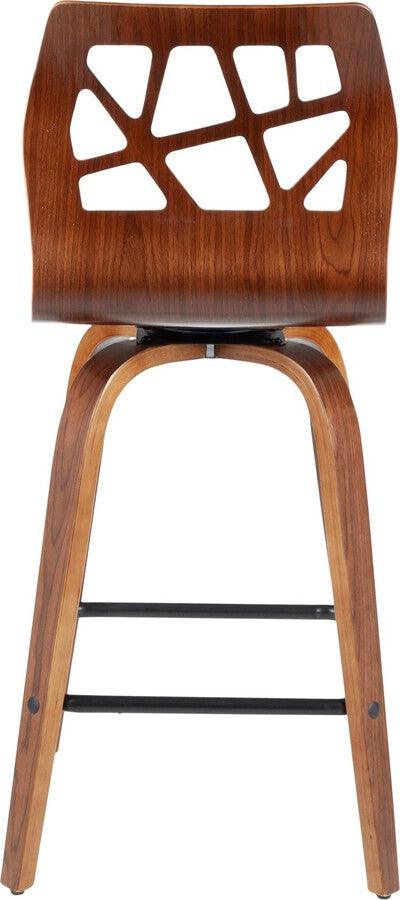 Lumisource Barstools - Folia Mid-Century Modern Counter Stool in Walnut Wood and Black Faux Leather - Set of 2