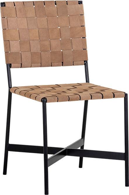 SUNPAN Dining Chairs - Omari Dining Chair - Black - Light Tan Leather (Set of 2)