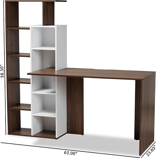Wholesale Interiors Desks - Rowan Modern Two-Tone White and Walnut Brown Finished Wood Storage Computer Desk with Shelves
