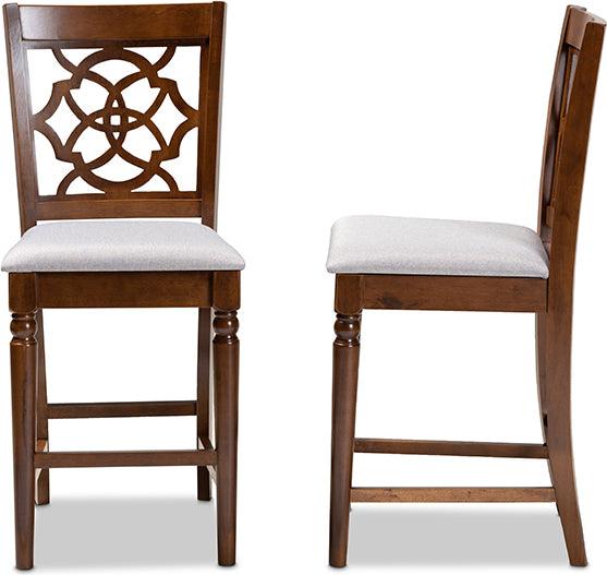 Wholesale Interiors Barstools - Oscar Contemporary Grey Fabric and Brown Wood 2-Piece Counter Height Pub Chair Set