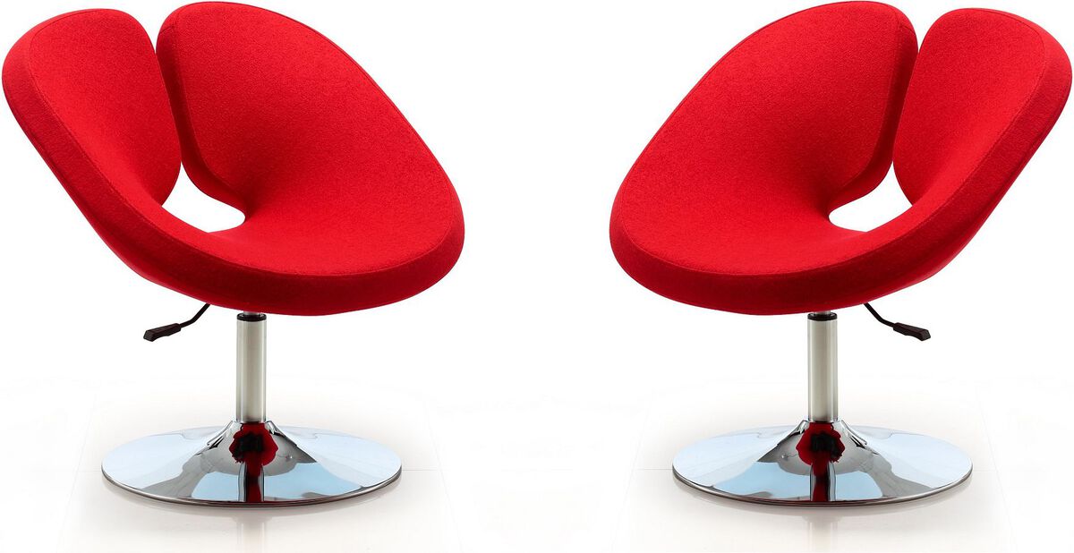 Manhattan Comfort Accent Chairs - Perch Red & Polished Chrome Wool Blend Adjustable Chair (Set of 2)