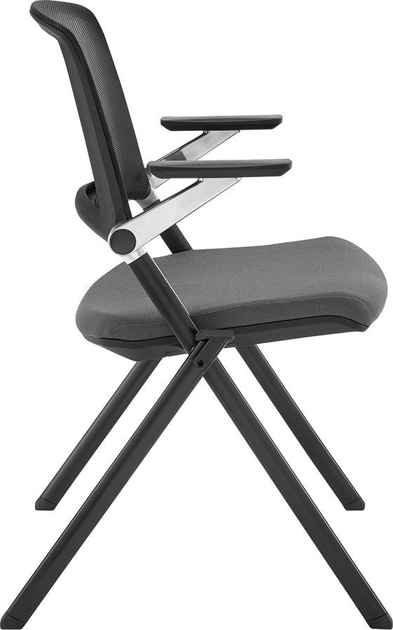 Euro Style Task Chairs - Hilma Stacking Visitor Chair in Gray Seat Fabric and Mesh Back with Matte Black Frame - Set of 2