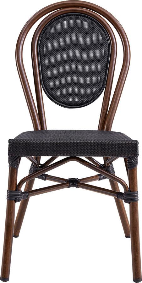 Euro Style Dining Chairs - Erlend Stacking Side Chair in Black Textylene Mesh with Brown Frame - Set of 2