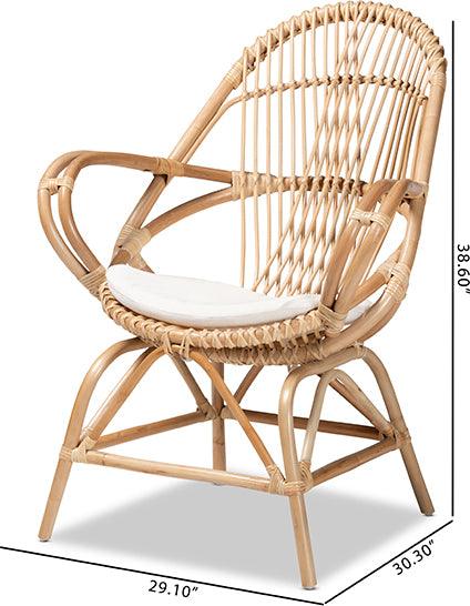 Wholesale Interiors Accent Chairs - Jayden Modern Bohemian White Fabric Upholstered and Natural Brown Finished Rattan Accent Chair