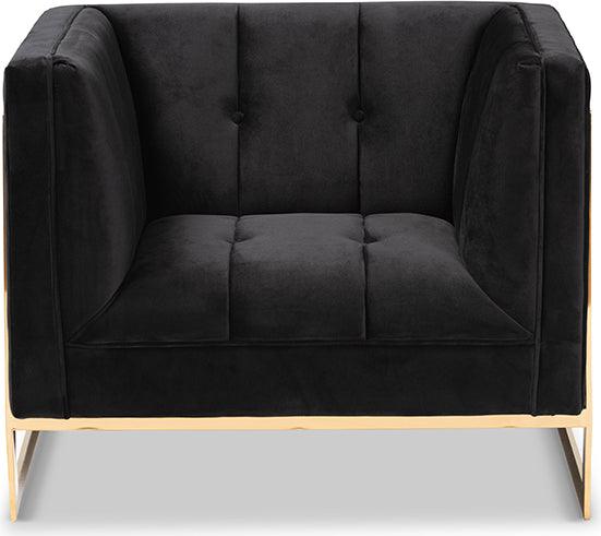 Wholesale Interiors Accent Chairs - Ambra Black Velvet Fabric Upholstered and Button Tufted Armchair with Gold-Tone Frame