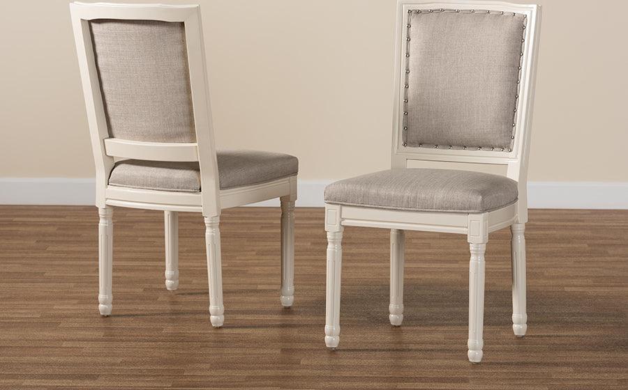 Wholesale Interiors Dining Chairs - Louane Traditional Grey Fabric and White Wood 2-Piece Dining Chair Set