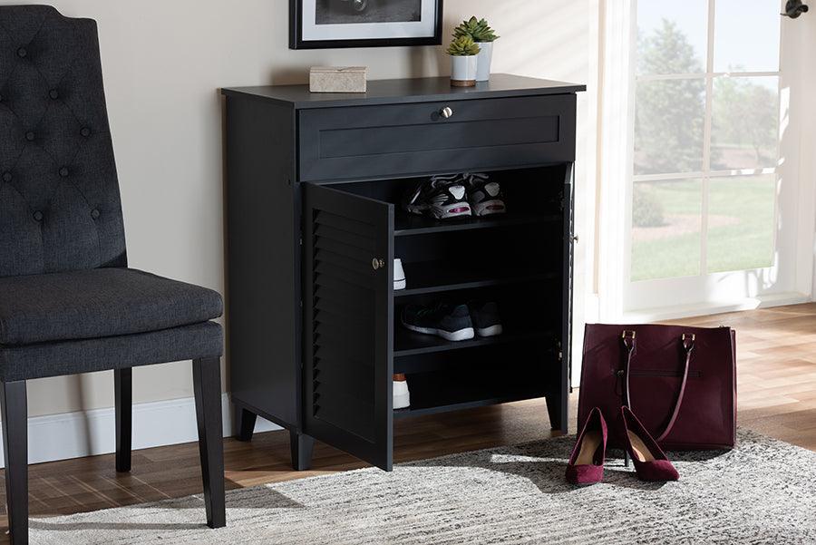Wholesale Interiors Shoe Storage - Coolidge Contemporary Dark Grey 4-Shelf Wood Shoe Storage Cabinet with Drawer