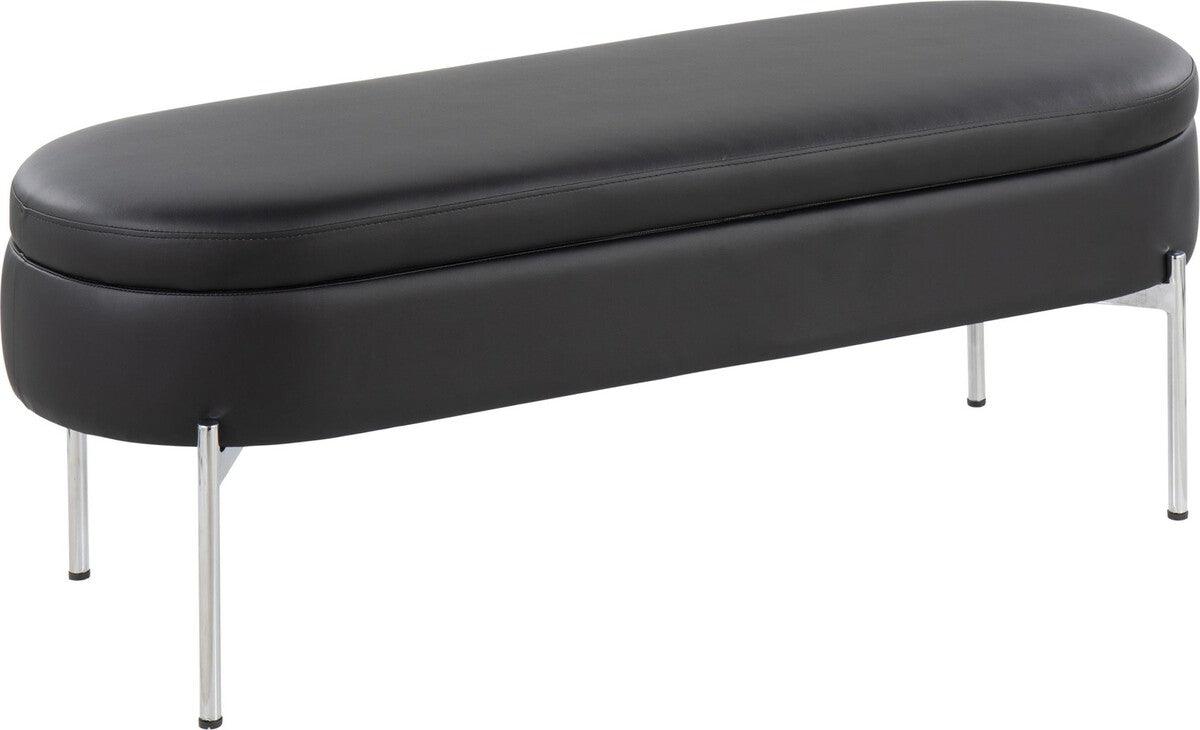 Lumisource Benches - Chloe Contemporary/Glam Storage Bench In Chrome Metal & Black Faux Leather