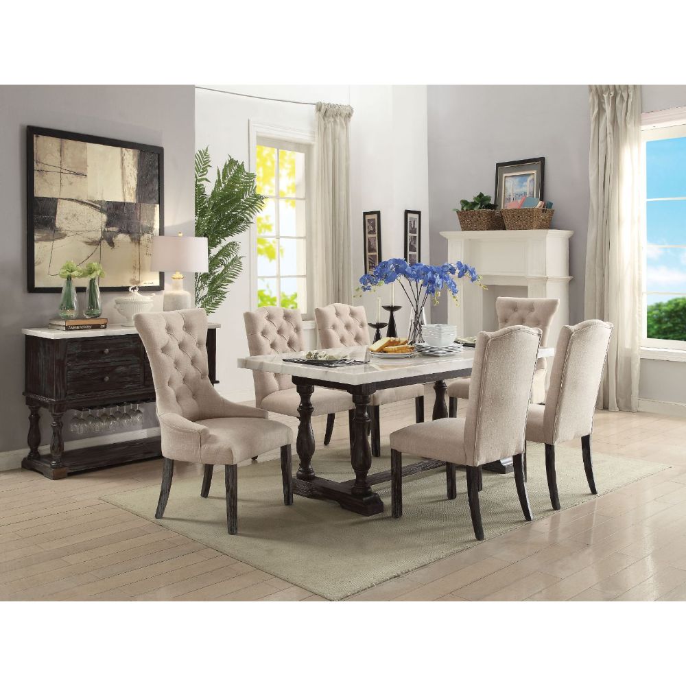 The Fulfiller Dining Chairs - Gerardo Dining Table, White Marble & Weathered Espresso
