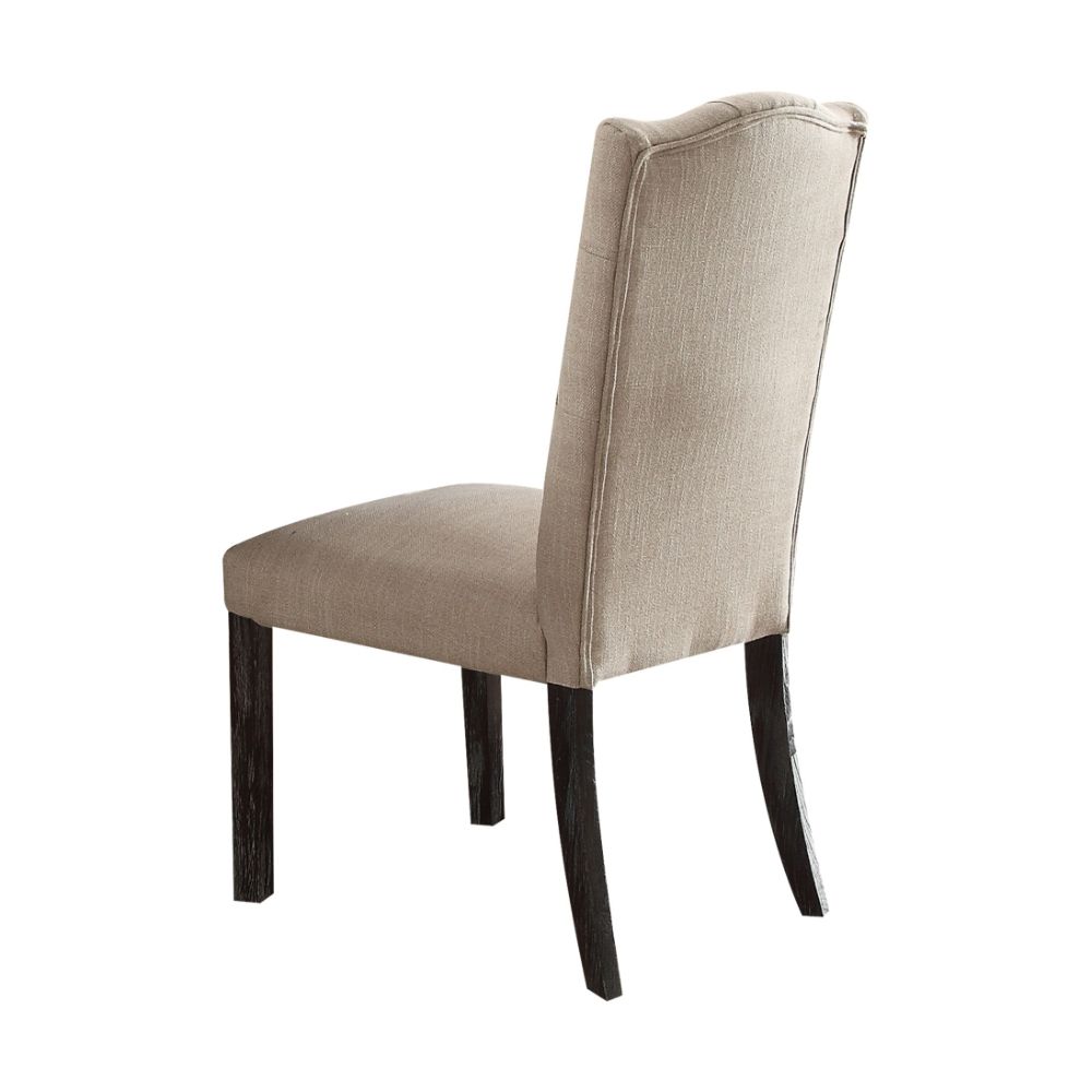 ACME Dining Chairs - ACME Gerardo Side Chair (Set-2), Beige Linen & Weathered Espresso