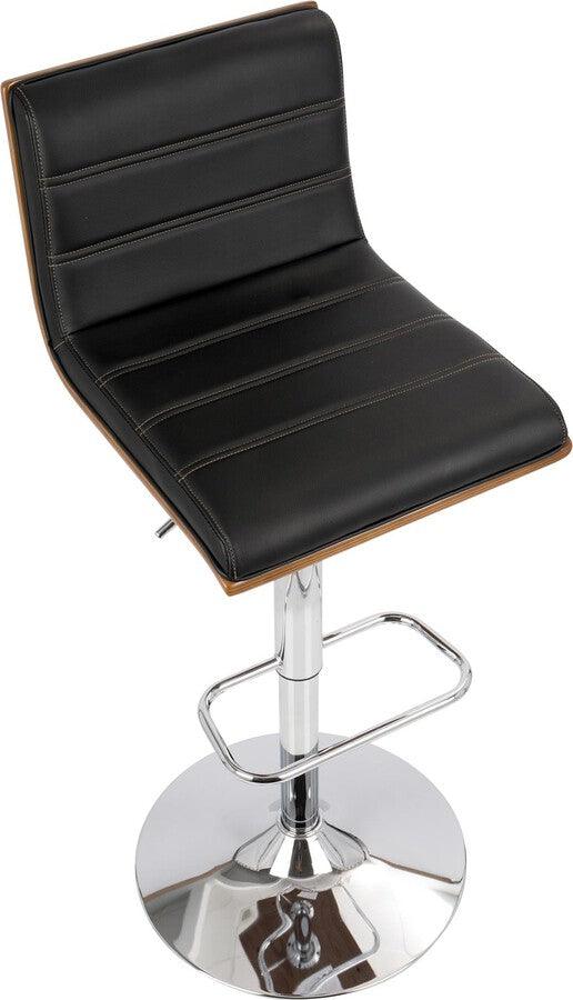 Lumisource Barstools - Vasari Mid-Century Modern Adjustable Barstool with Swivel in Walnut and Black Faux Leather