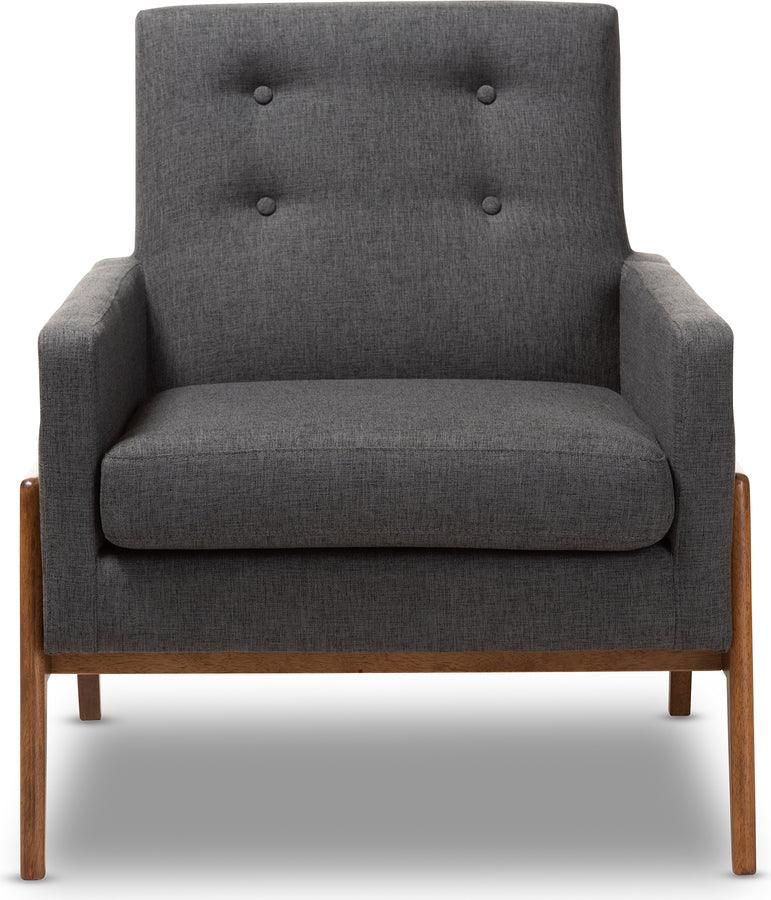 Wholesale Interiors Accent Chairs - Perris Mid-Century Modern Dark Gray Fabric Upholstered Walnut Wood Lounge Chair