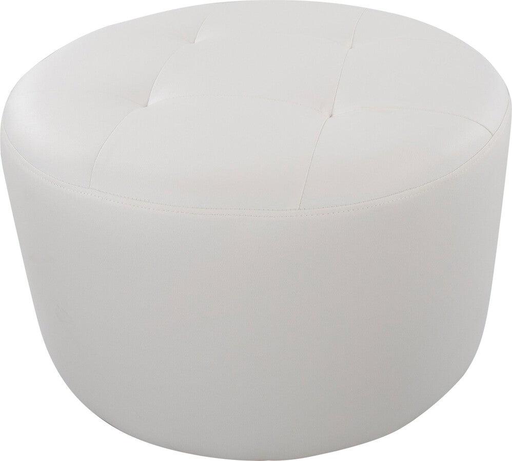 Lumisource Ottomans & Stools - Mason Round Swivel 26" Contemporary Ottoman In Chrome Metal & White Faux Leather