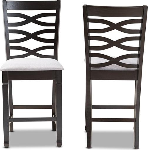 Wholesale Interiors Barstools - Lanier Contemporary Gray Fabric Brown Finished Wood Counter Height Pub Chair Set of 2