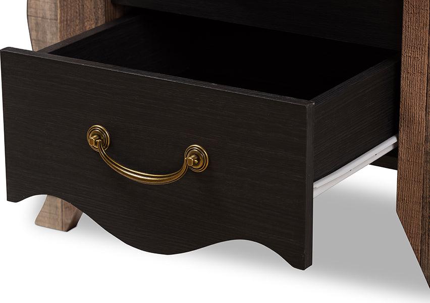 Wholesale Interiors Nightstands & Side Tables - Romilly Country Cottage Farmhouse Black And Oak-Finished Wood 2-Drawer Nightstand