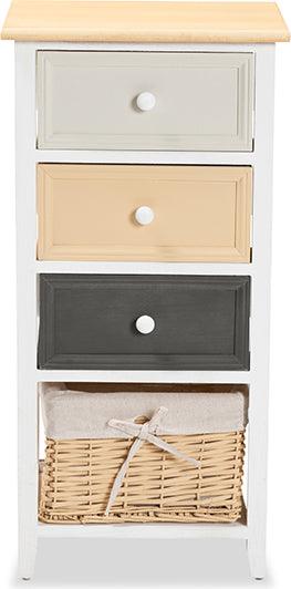 Wholesale Interiors Bedroom Organization - Adonis Mid-Century Modern Multi-Colored Wood 3-Drawer Storage Unit with Basket