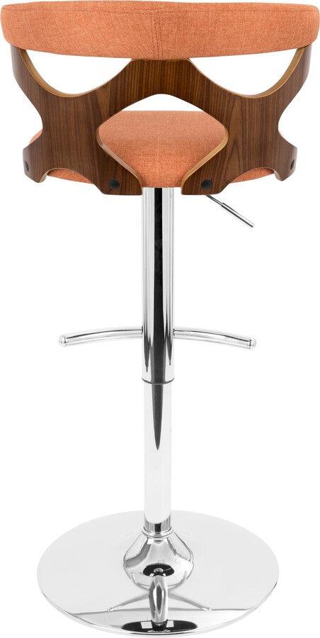 Lumisource Barstools - Gardenia Adjustable Barstool With Swivel In Chrome, Walnut Wood & Orange Fabric (Set of 2)