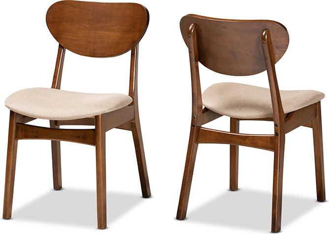 Wholesale Interiors Dining Chairs - Katya Mid-Century Modern Sand Fabric and Brown Finished Wood 2-Piece Dining Chair Set