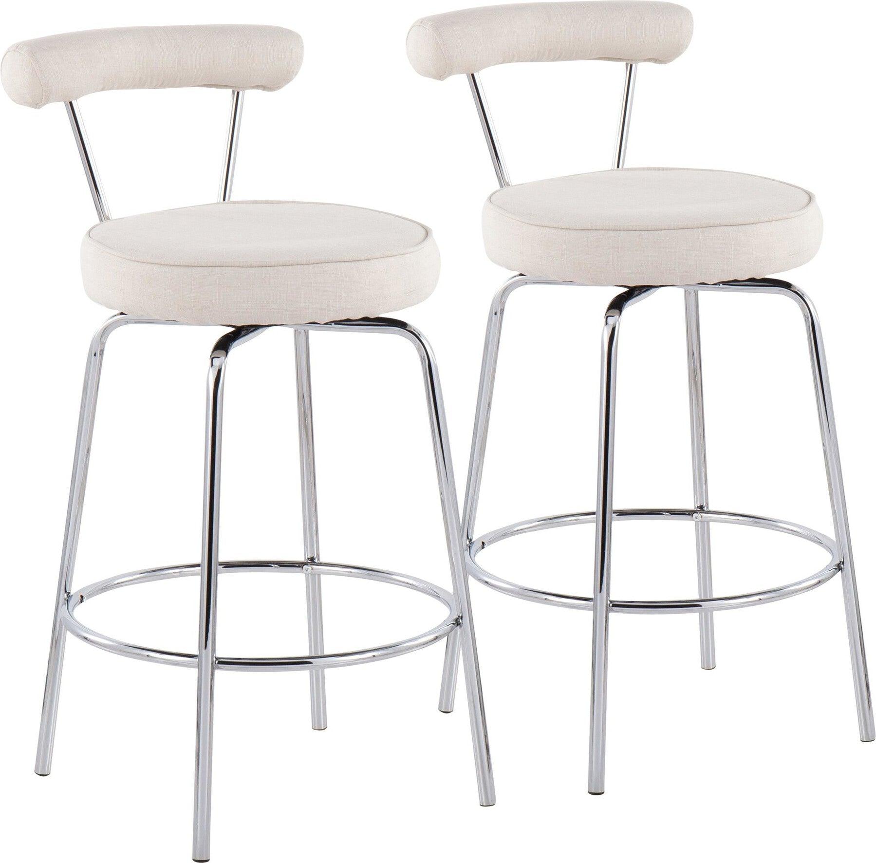 Lumisource Barstools - Rhonda Counter Stool Chrome & Cream (Set of 2)